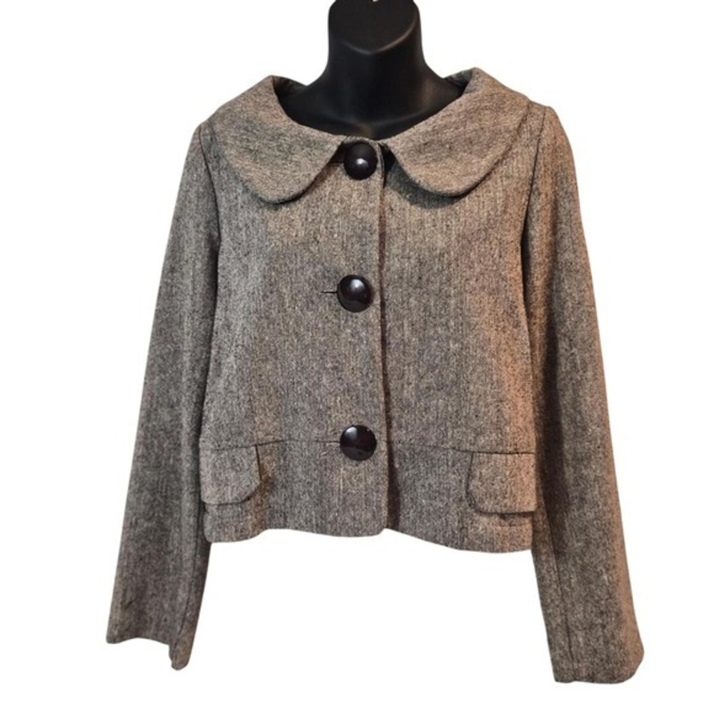 Collective Clothing Tweed Crop Jacket Peter Pan Collar Vintage Retro Gray M